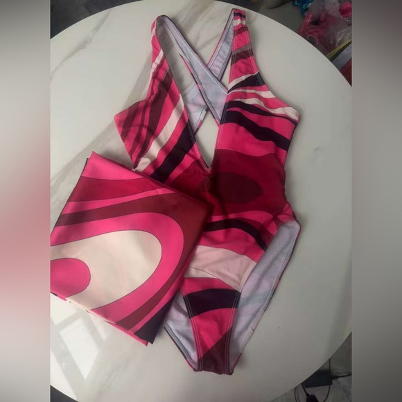 Meet the Posher Other - Emilio Pucci pink one-piece swimming suit with a headscarf